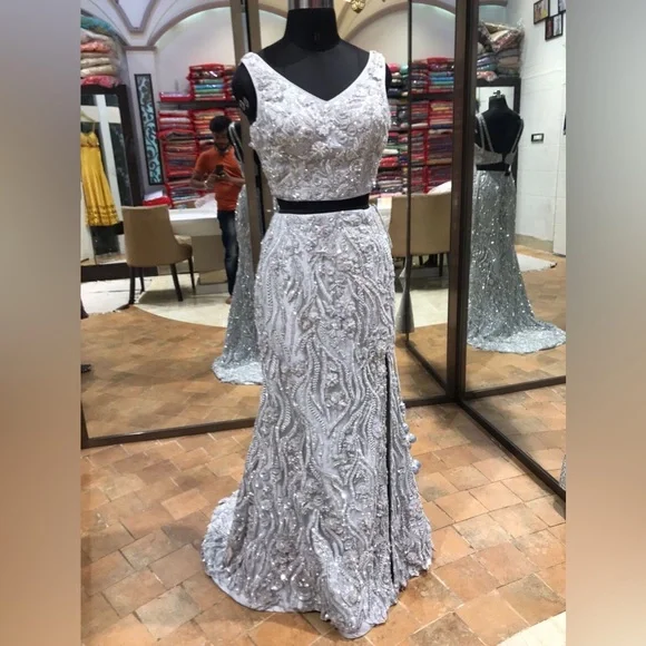 Embellished evening gown reception outfit prom